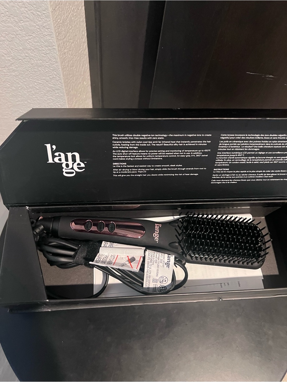 L'ange Le Vite Hairbrush Straightener in Black and Rose Gold - Picture 2 of 2
